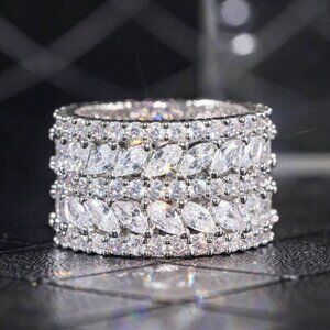 18k White Gold Diamond Ring Wide Ring Band